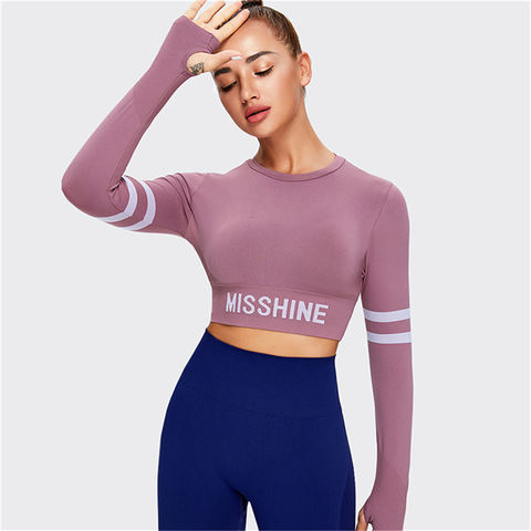 Sólido Crop Top Yoga Camisetas Sin Costuras Deportes Tops Gimnasio  Entrenamiento Mujer Fitness T-shirt Running Push Up Pullover Jogger Para  Las