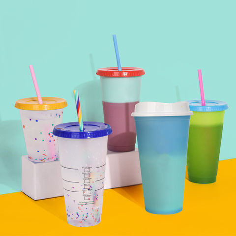 16 oz Color Changing Reusable Cup For Hot Drink,5 Pack With  Lid/Straws,Summer Coffee Tumblers Party Cup for Adults,Hot Coffee Tumbler,BPA  Free 