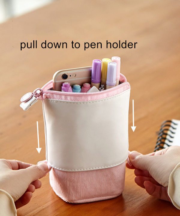 Retractable canvas pencil case Stitching color pencil bag School stationery  bag Student pen case Boy girls School supplies gifts