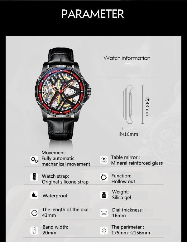 Manufacturer automatic mechanical watches hollow men's silicone band