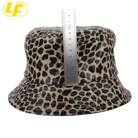 Leopard Print Bucket Hat Pu Leather Cheetah Animal Pattern Rain
