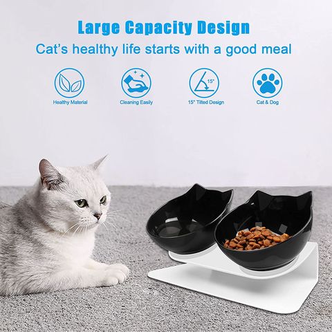 Ceramic Dog Bowls,snon Slip Dog Food And Water Bowls,tilted Pet Feeder Bowls  For Small Dogs White