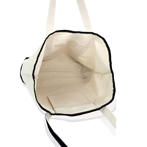 Dalix Small Stripe Tote Deluxe Shoulder Bag Cotton Canvas in Black