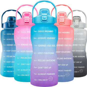 64 oz Motivational Water Bottle with Time Marker Half Gallon Water Bottle  BPA Free with Handle and Straw, Large Clear Water Jug Wide Mouth with Flip  Top for Sports, Fitness, Gym, and