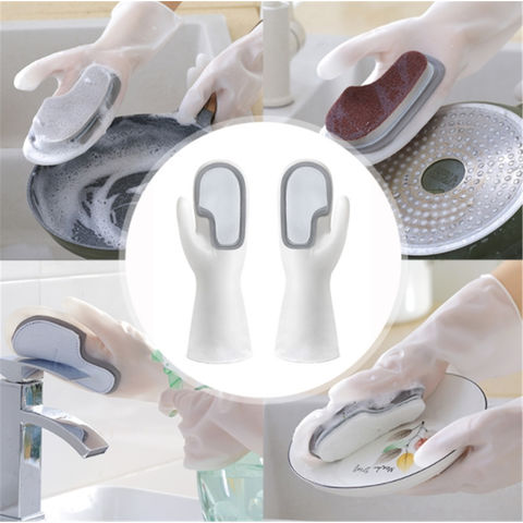 1 Pair of kitchen silicone dishwashing gloves, household cleaning  waterproof insulated magic gloves, dishwashing brush, reusable dishwashing  gloves, household kitchen cleaning pet cleaning gloves
