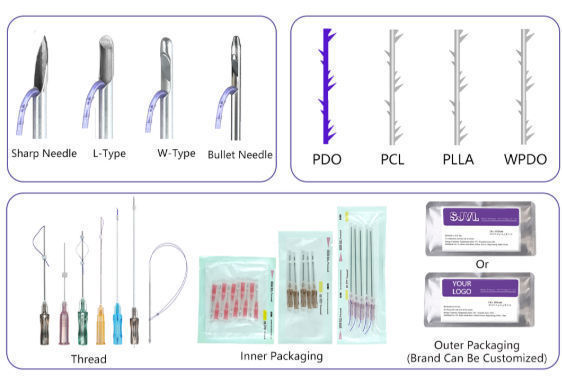 Wholesale price Absorable Eyebrow Lifting B Tips 23G 60mm Barbs 4D PCL Threads Cog supplier