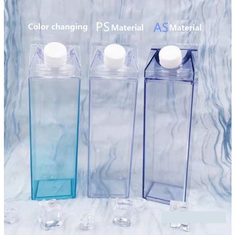 Milk Carton Water Bottle 17oz (500mL) Plastic Clear Square Milk