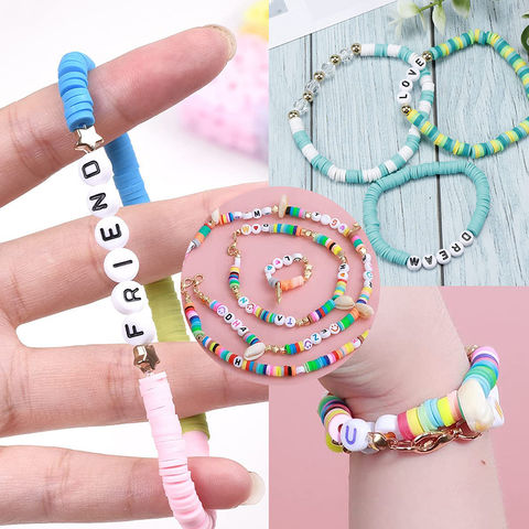 Clay Beads Bracelet Kit Friendship Bracelet Kit for Girls,letter Beads Pink  White Clay Beads Kit Pearl Gold Beads for Jewelry Making