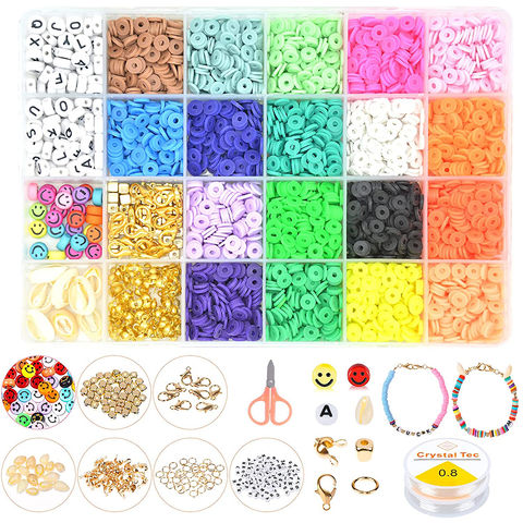 Flat Round Charm Polymer Clay Bead Set Box For Bohemian Bracelet Jewelry  Making Bulk DIY Accessories Loose Spacer Slice Bead Kit