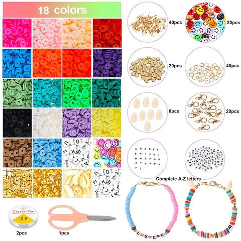 3000 perles d'argile compatibles avec la fabrication de bracelets, kit de perles  d'espacement rond plat en argile polymère avec perle de fruit de lettre