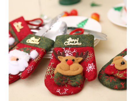 Christmas Glove Santa Holder Dinner Table Decor Cutlery Silverware Bag Pockets 