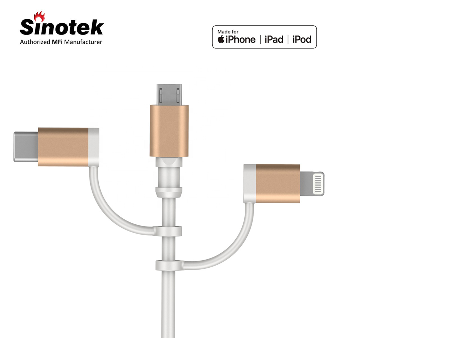 Universal 3-in-1 USB Charging and Data Transmission Cable Type C Nylon Braided Sync Cord supplier