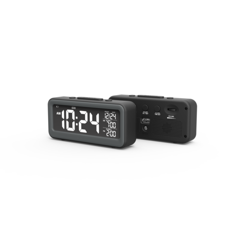 Radio-réveil avec deux alarmes, réveil numérique avec 2 ports de charge  USB, 0-100% dimmable, régler