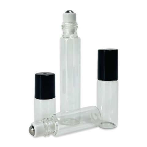 0.33 oz Clear Glass Oblong Roll-On Bottles (White PP Cap) - Clear Type I