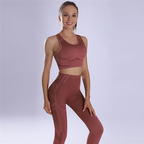 Women's Yoga Suit Pants 2pcs Set Leggings Crop Top Seamless Sports
