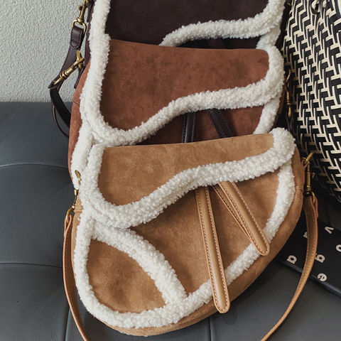 Autumn Winter Fleece Shoulder Bag Female Frosted Leather Crossbody Bag  Retro Crossbody Bag Large Capacity Messenger Bag