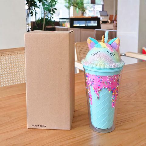 Donut Straw Cup Plastic Tumbler Travel Iced Coffee Mug Clear Bottle Water  Cup
