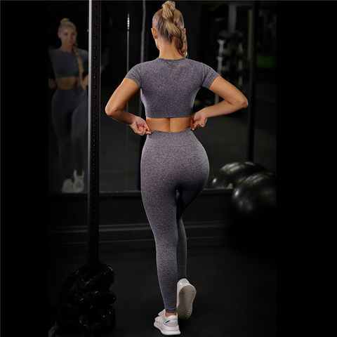 Wholesale Ladies Fall Winter Fashion Seamless Activewear for Women, 2 PCS  Hot Sexy Long Sleeve Yoga Fitness Apparel Atheltic Crop Top + Push up Gym Leggings  Set - China Active Wear for