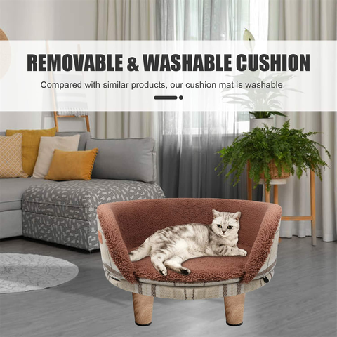 Luxury Pet Soft Warm Bed Wood Legs with Washable Cushion Pad