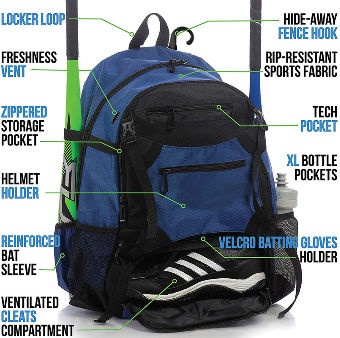 softball backpack with helmet holder