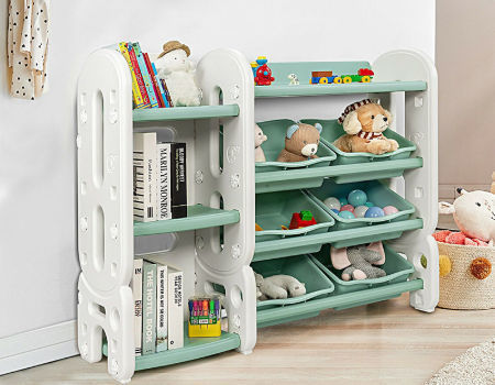 Kids Toy Storage Organizer With 6 Boxes, Toy Storage Bins With Bookshelf