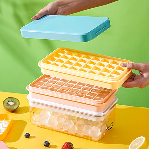 One-button Press Type Ice Mold Box Grid Ice Cube Maker Ice Tray Mold With  Storage Box Lid For Bar Kitchen Tools Ice Maker Box