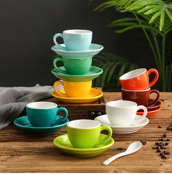 Cafe Mocha Easy Living Goods 88868-240ml Latte Cappuccino Cups and Saucers Durable Porcelain 8 Ounce Capacity for Specialty Coffee Drinks Set of 4 Assorted Vibrant Colors 