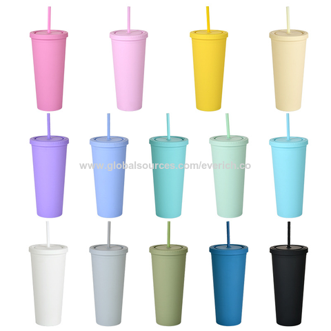 Buy Wholesale China Plastic Double Wall Tumbler Wholesale Matte Studded  Grid Collection Cup With Lid Straw & Tumblers at USD 1.89