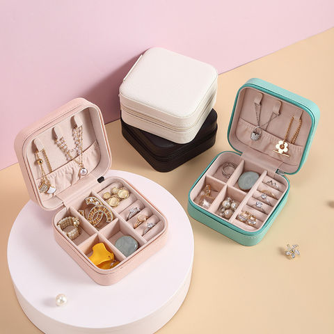 Jewelry Box for Women, Portable Double-Layer Jewelry Storage Box, Earrings,  Rings, Necklaces, Bracelets, PU Leather Compact Portable Jewelry Suitcase,  Pink Jewelry Box 