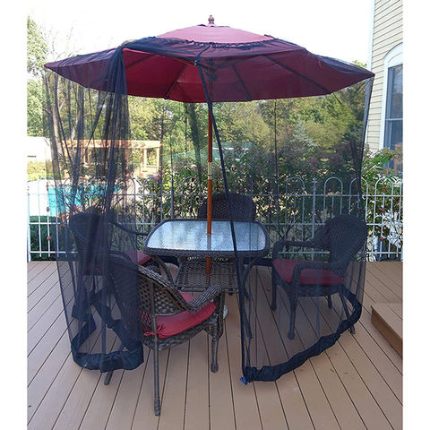 7.5-11ft Black Patio Umbrella Mosquito Netting, with Double Zipper Door,  Polyester Mesh Net Screen Universal for Almost Outdoor Market Table  Umbrellas