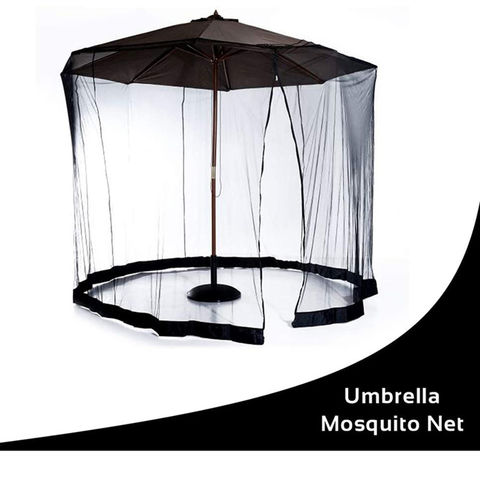 7.5-11ft Black Patio Umbrella Mosquito Netting, with Double Zipper Door,  Polyester Mesh Net Screen Universal for Almost Outdoor Market Table  Umbrellas