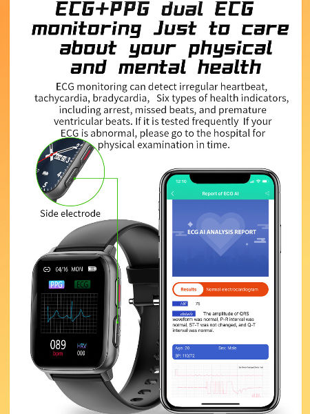 Ppg+ecg Fitness Activity Tracker With Ecg Blood Pressure Ce Rohs