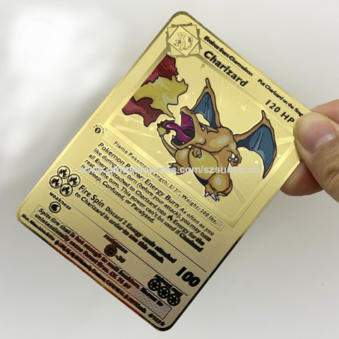 Carte pokemon Gold en métal aluminium plaqué or 