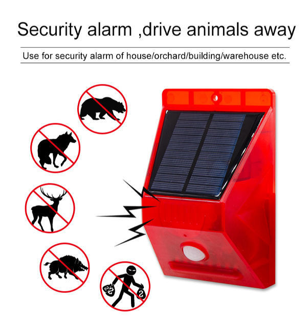 Solar Alarm Warning Security Anti-Theft Light Sensor Waterproof Farm Garden Lamp 
