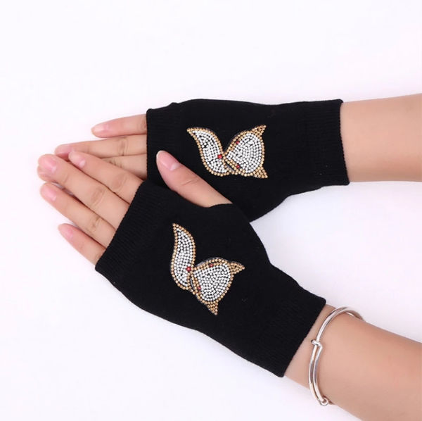 Buy China Wholesale Fingerless Gloves Women Hot Drilling Print