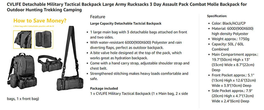 CVLIFE Tactical Backpack Military Army Rucksack 60L Large Assault Pack  Detachable Molle Bag…