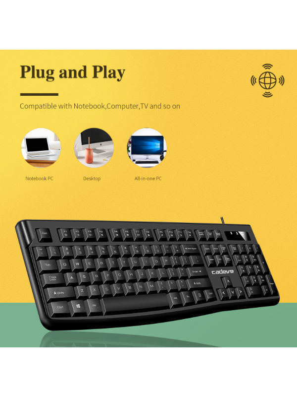 Wired Business Keyboard for Windows or Linux, USB PlugandPlay, Spill Resistant, PC/Laptop, PC