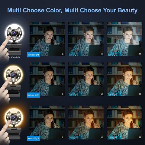 Compre Cámara Web Para Streaming Con Aro De Luz Y Micrófono, Fhd