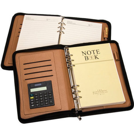 Zipper Closure PU Leather Cover Notebook with Calculator Holder Cards ...