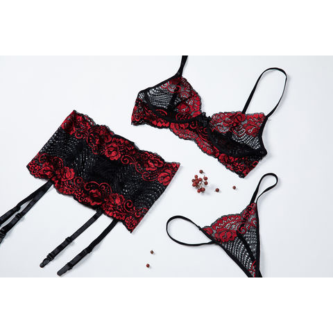 Women Sexy Lace Lingerie Erotic Underwear See Through Bra Briefs Garter  Belt Set