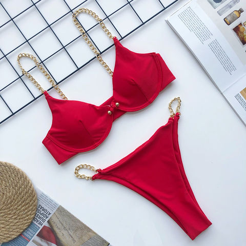 thumbnail image 2 of Vintage Micro Bikini Set - High Waisted Bottoms & Red Bikini Top For Women 2 of 11
