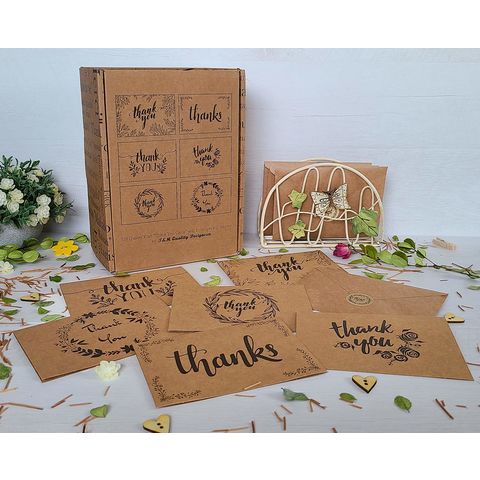 Ciieeo 6 Packs DIY Festival envelope stickers thank u greeting cards Thank  U Greeting Note kraft envelopes Love and Thanks wedding stickers for