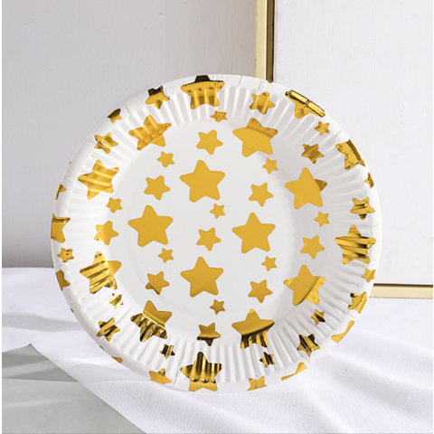 10pcs Disposable Gold Foil Polka Dot Design Thick Paper Plate For