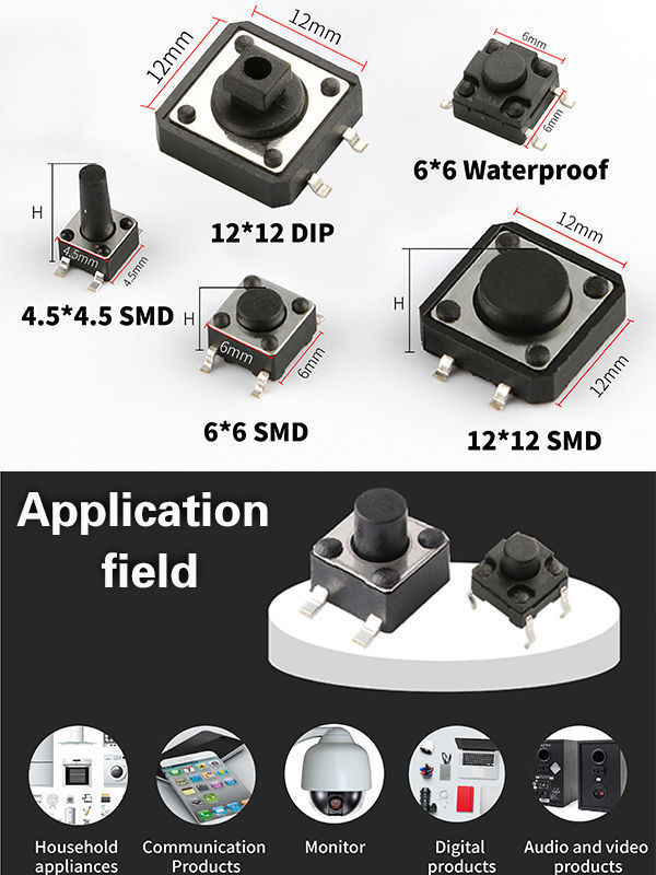 SMT tact switch 12*12 electronic component 5.8x5.8 with 6*6*7 tact lock 3 pin manufacturer supplier