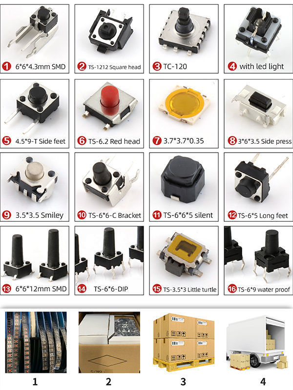 SMT tact switch 12*12 electronic component 5.8x5.8 with 6*6*7 tact lock 3 pin manufacturer supplier