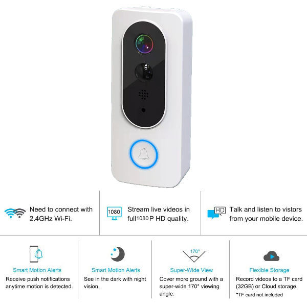 Tuya Smart Homekit Wifi Doorbell Camera for Home Security , with Chime