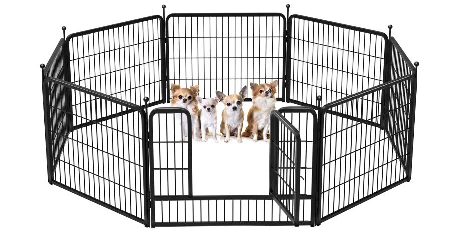 Foldable Metal Pet Exercise Dog Playpen Fence Decorative Garden Fence Metal Dog Kennel Exercise Play Yard Cage 16 Panels Shipped from US Black 