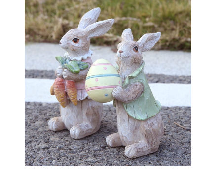 2pcs Rabbits Sculpture Bunny Ornament Figurine Statue Easter Desktop Crafts 