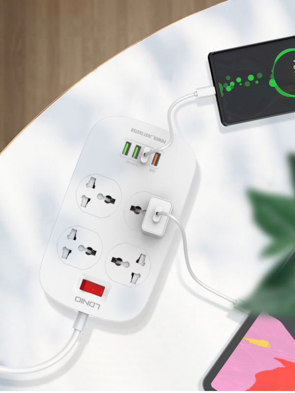 LDNIO 4 Outlets Extension Power Socket With 1QC3.0 Fast Charging Port&3 Auto ID USB Port Power Strip supplier