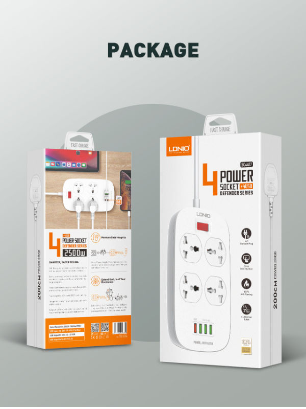 LDNIO 4 Outlets Extension Power Socket With 1QC3.0 Fast Charging Port&3 Auto ID USB Port Power Strip supplier